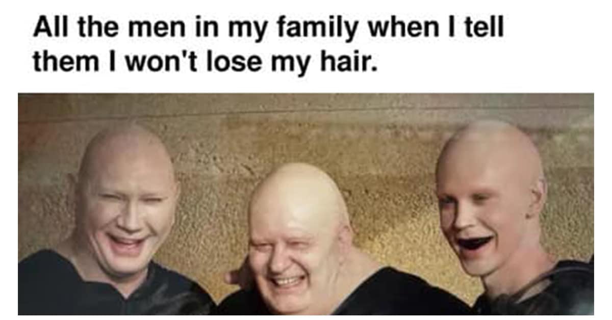 A bald family joking about a hair prediction